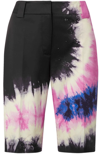 Shop Prada Tie-dyed Cotton-blend Poplin Shorts In Black