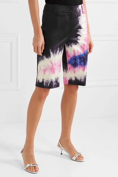Shop Prada Tie-dyed Cotton-blend Poplin Shorts In Black