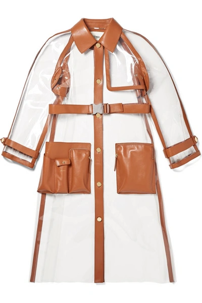 Shop Fendi Leather-trimmed Pvc Trench Coat In Clear