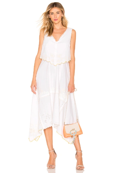 Shop See By Chloé Embroidered Midi Dress In White & Yellow