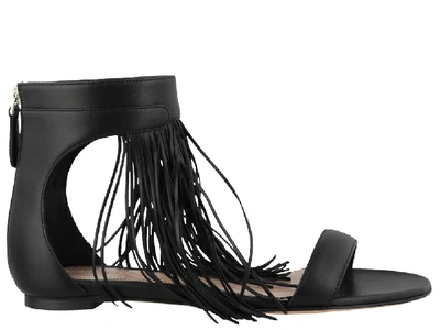 Shop Alexander Mcqueen Fringe Detail Sandals In Black