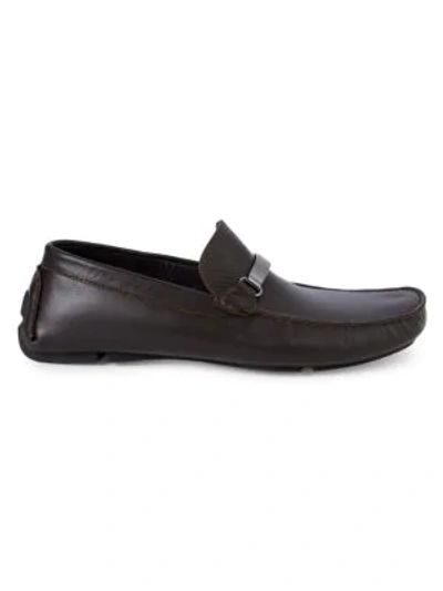 Shop Versace Logo Plaque Leather Loafers In Dark Brown