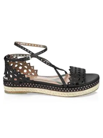 Shop Alaïa Laser Cut Leather Platform Espadrille Sandals In Black