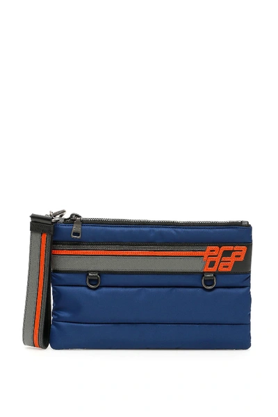 Shop Prada Quilted Pouch With Patch In Royal Arancio (blue)