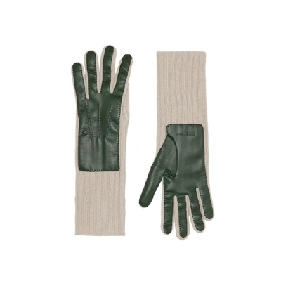 Shop Burberry Cashmere And Lambskin Gloves In Dk Forest Grn/ White