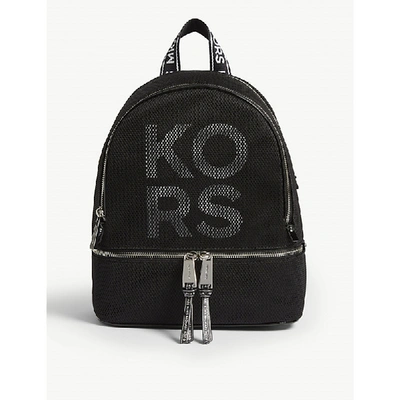 Shop Michael Michael Kors Rhea Branded Backpack In Blk/opticwht