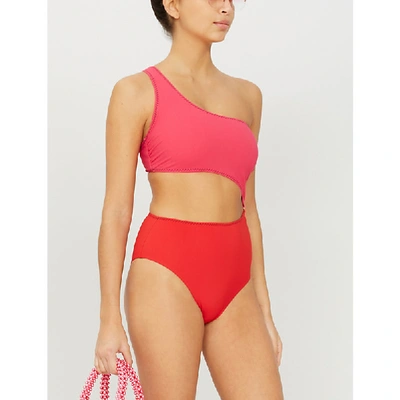 Shop Stella Mccartney Contrast-panel Swimsuit In 404 Fuxia&red