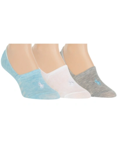 Shop Polo Ralph Lauren Women's 3 Pack Flat Knit Sneaker Liner Socks In Aqua