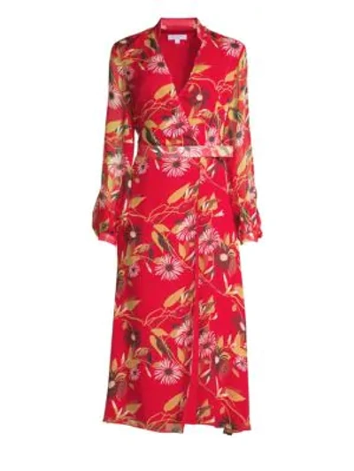 Shop Equipment Andrese Floral Silk Wrap Dress In Ecarlete Multi