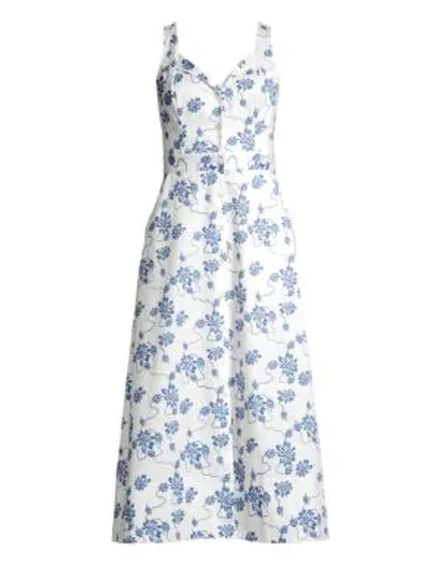 Shop Equipment Oleisa Floral Print A-line Dress In White Blue