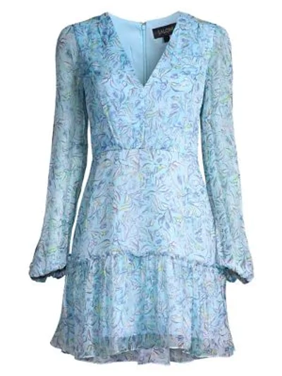 Shop Saloni Devon Silk Mini Dress In Turquoise
