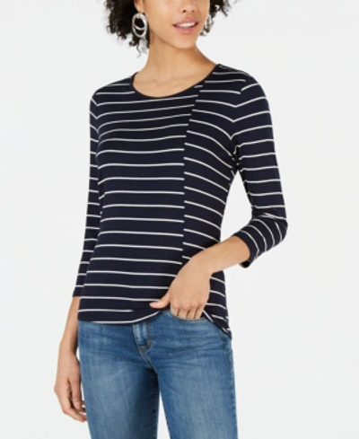 Shop Vince Camuto Striped 3/4-sleeve Top In Classic Navy