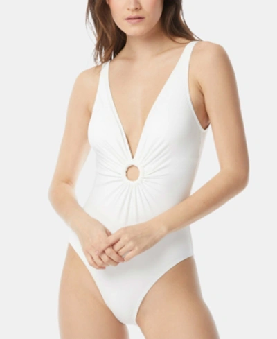 Shop Carmen Marc Valvo Deep V-neck Ring One-piece Swimsuit Women's Swimsuit In White