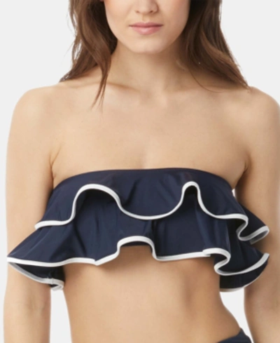 Shop Carmen Marc Valvo Ruffled Bandeau Bikini Top Women's Swimsuit In Deep Ocean