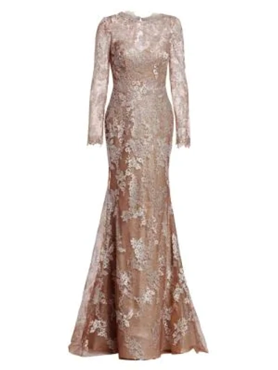 Shop Rene Ruiz Embellished Sleeve Gown In Champagne