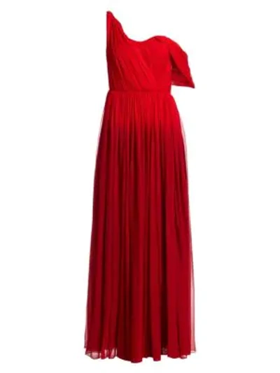 Shop Oscar De La Renta One-shoulder Dip Dye Silk Gown In Scarlet