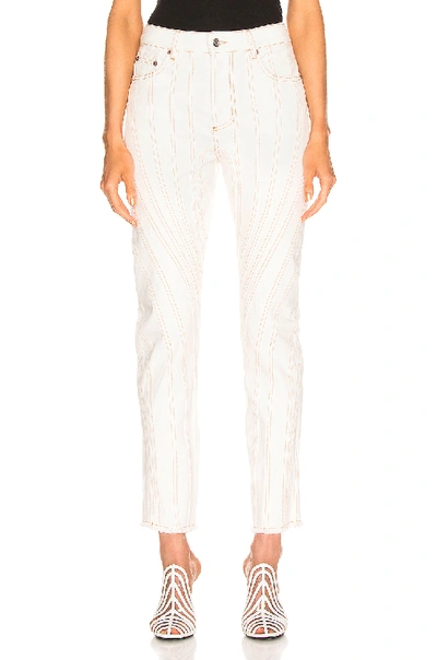 Shop Mugler Line Mid Rise Denim In Natural White