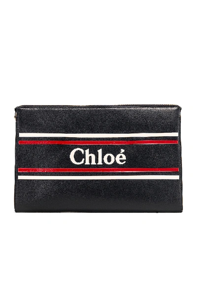 Shop Chloé Chloe Logo & Stripe Pouch In Blue In Full Blue