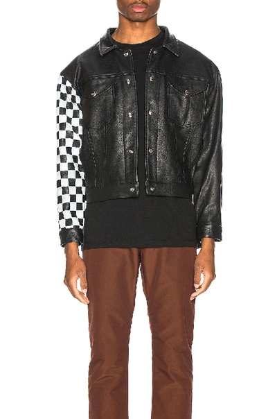 Shop Enfants Riches Deprimes Checkered Sleeve Leather Jacket In Black & White