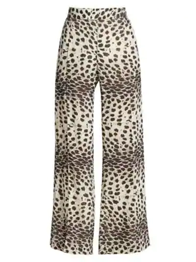 Shop Sea Leo Animal Wide-leg Pull-on Trousers In Natural