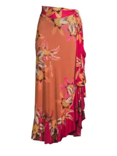 Shop Patbo Carmen Floral Jersey Wrap Skirt In Dark Pink