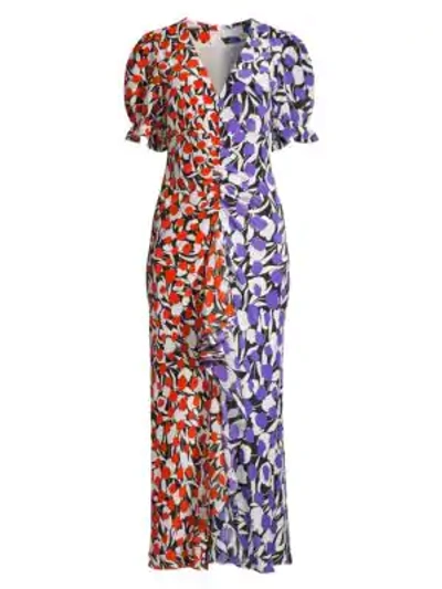 Shop Rixo London Ariel Tulip-print Cotton Silk Dress In Tulip Purple