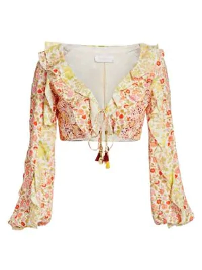 Shop Zimmermann Goldie Spliced Frill Floral Top