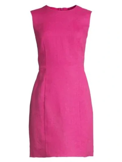 Shop Theory Mini Panel Linen Sheath Dress In Pop Fuchsia