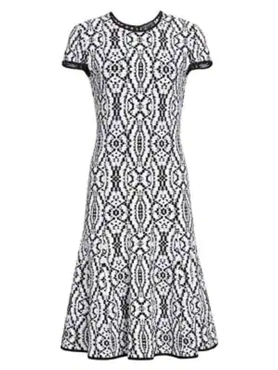 Shop St John Women's Ikat Jacquard Flare Midi Dress In Gray