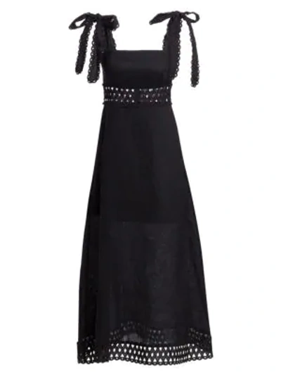 Shop Zimmermann Verity Tie Shoulder Linen Maxi Dress In Black