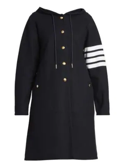 Shop Thom Browne Hooded Stripe Sleeve Sport Coat Parka In Navy