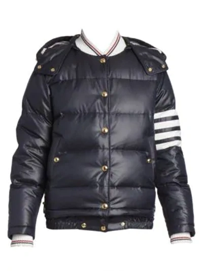 Shop Thom Browne Down-filled Stripe Sleeve Ripstop Jacket In Navy