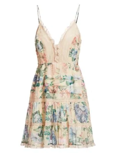 Shop Zimmermann Verity Sleeveless Scalloped Floral Mini Dress In Cream Floral