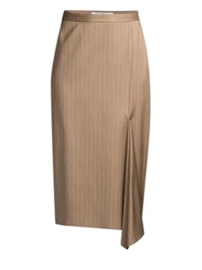 Shop Max Mara Fedora Pinstripe Wool Skirt In Camel