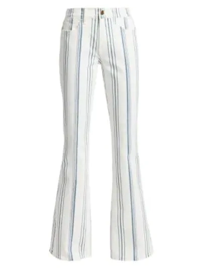 Shop Frame Le High Striped Flare Jeans In Blanc Multi
