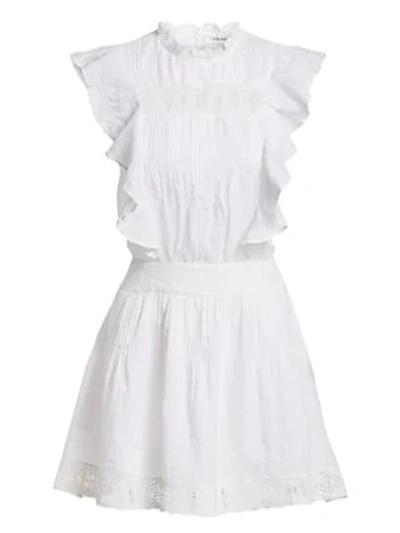 Shop Frame Pintuck Lace Panel Ruffled Mini Dress In Blanc