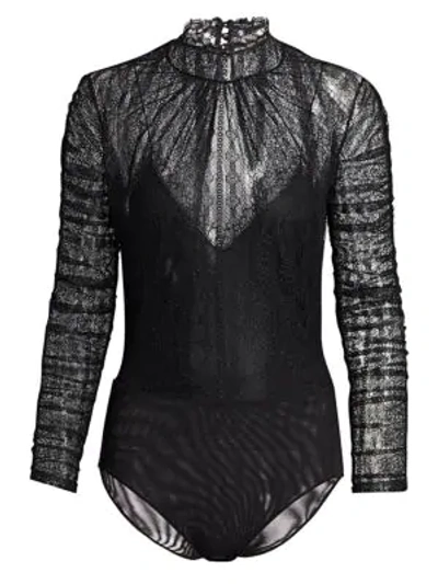 Shop Jonathan Simkhai Sateen Lingerie Lace Bodysuit In Black