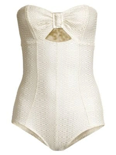 Shop Lisa Marie Fernandez Buckle Bandeau Maillot In Silver