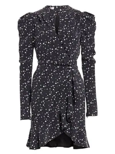 Shop Jonathan Simkhai Star-print Long-sleeve Wrap Dress In Black Print