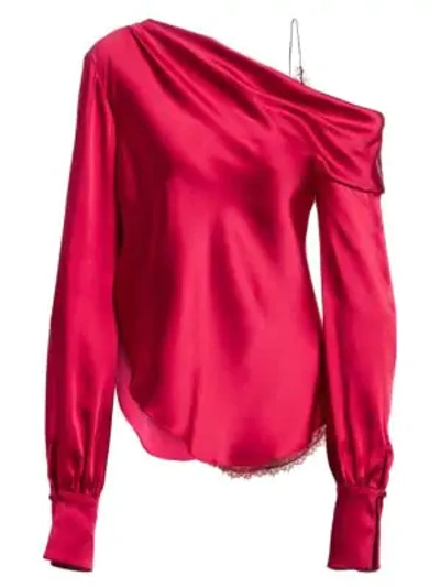 Shop Jonathan Simkhai Sateen Lingerie Lace Drop-shoulder Top In Siren Red
