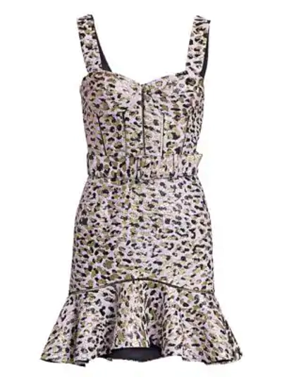 Shop Jonathan Simkhai Lamé Leopard Jacquard Bustier Ruffle Dress In Lilac