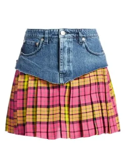 Shop Vetements Mixed Denim School Girl Skirt In Blue