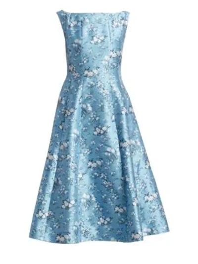 Shop Erdem Kinsey Floral Fit-&-flare Dress In Blue White