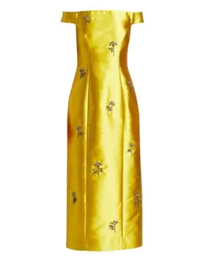 Shop Erdem Angelique Embellished Off-the-shoulder Midi Gown In Gold