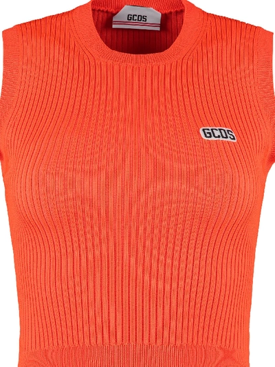 Shop Gcds Ribbed Knit Top In Orange