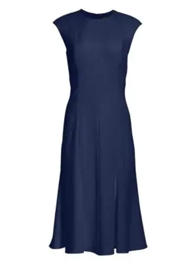 Shop St John Women's Fit-&-flare Cap-sleeve Dress In Navy
