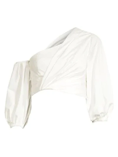 Shop Amur One-shoulder Twist Draped Crop Top In White