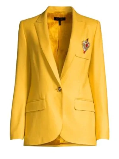 Shop Escada Beart Crest Wool One-button Blazer In Dark Yellow