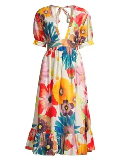 Shop Carolina K Greta Floral A-line Midi Dress In Gardenia