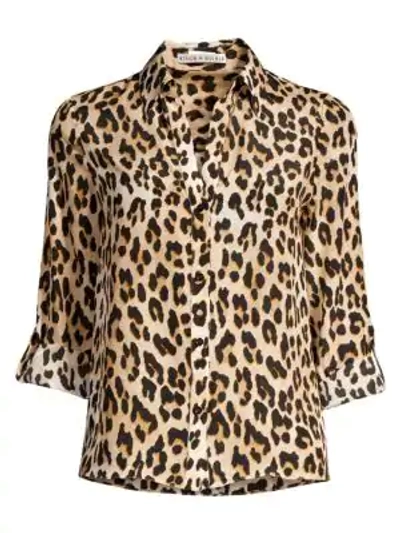 Shop Alice And Olivia Eloise Leopard Print Silk Blouse In Spotted Leopard Multi